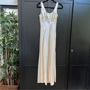 Rampage Vintage Satin Embroidered Long Slip Dress - Beige/Tan Junior’s Size 5